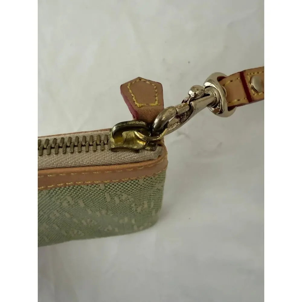 Dooney & Bourke Green Canvas Leather Wristlet Wallet Vintage Y2K Monogram
